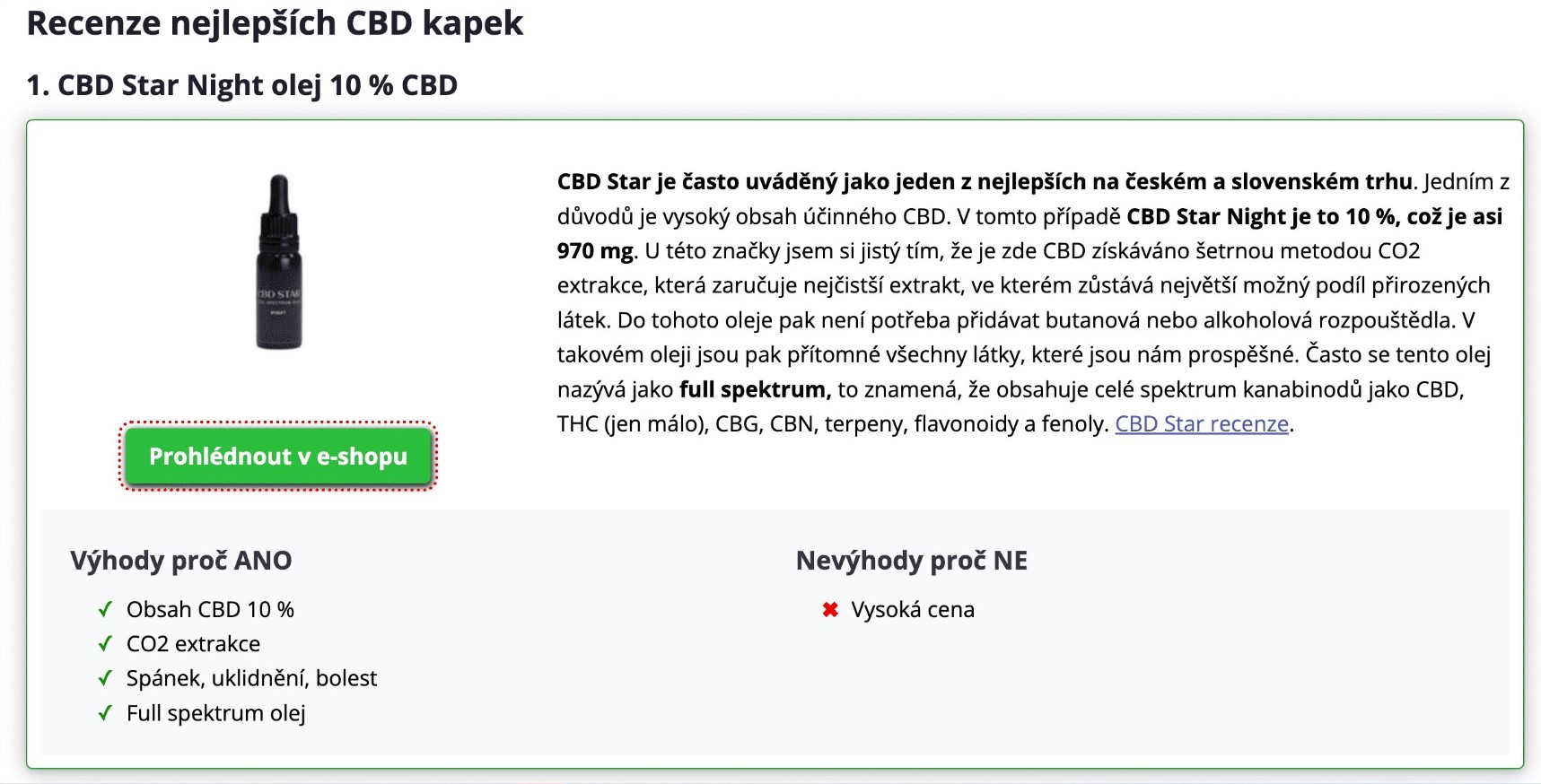 Recenze cbd oleje CBDSTAR na spaní